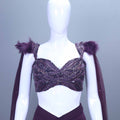 Designer Plum Purple Pre Draped  Indo Western Gown with Feather Detailed Blouse