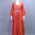 Rust Orange Embroidered Three-Piece Indo Western Set with Long Jacket