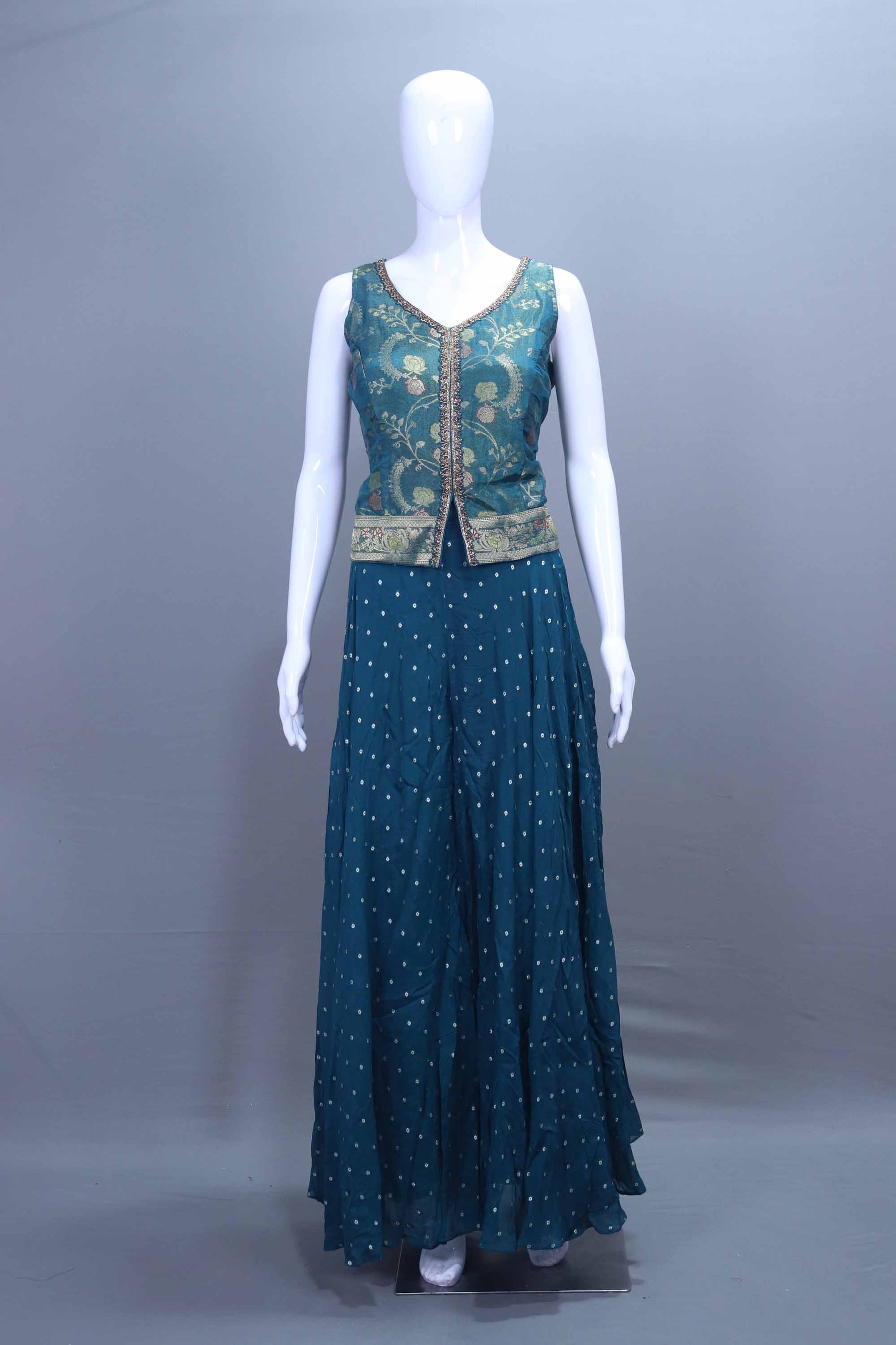 Teal Blue Banarasi Jacket Indo-Western Outfit
