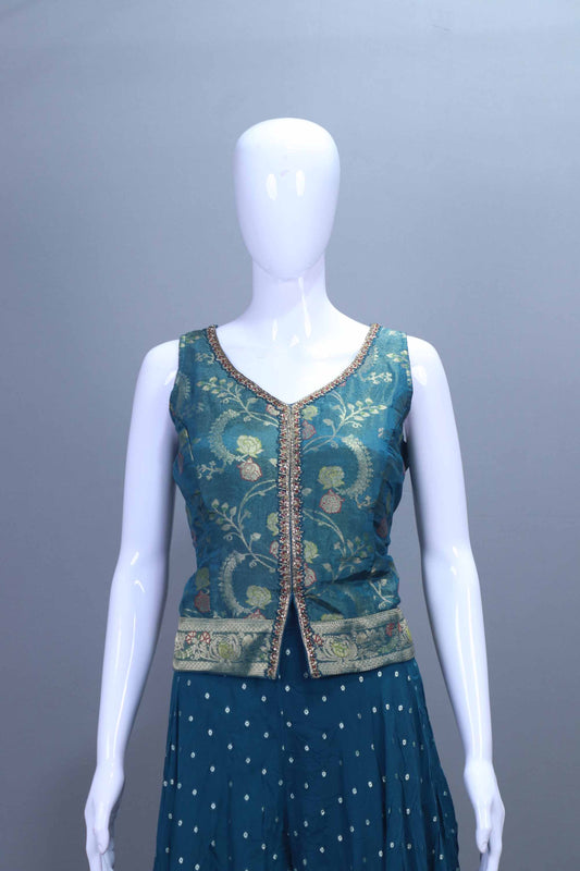 Teal Blue Banarasi Jacket Indo-Western Outfit
