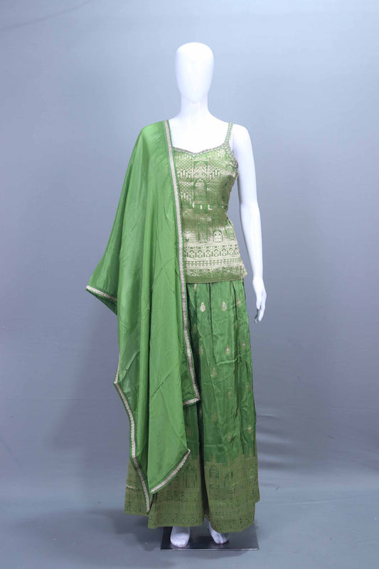 Green Banarasi Silk Sharara Set with Dupatta Festive Wear