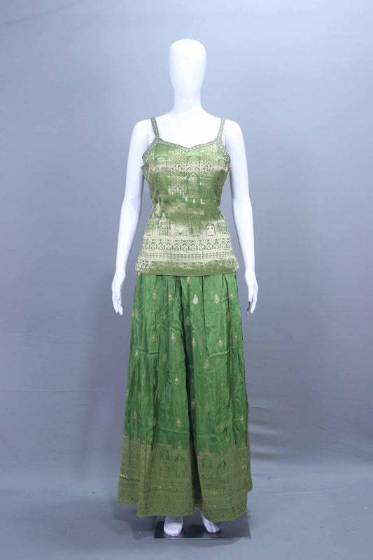 Green Banarasi Silk Sharara Set with Dupatta Festive Wear