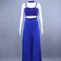 Royal Blue  Embroidered Crop Top with Flowy Palazzo Pants