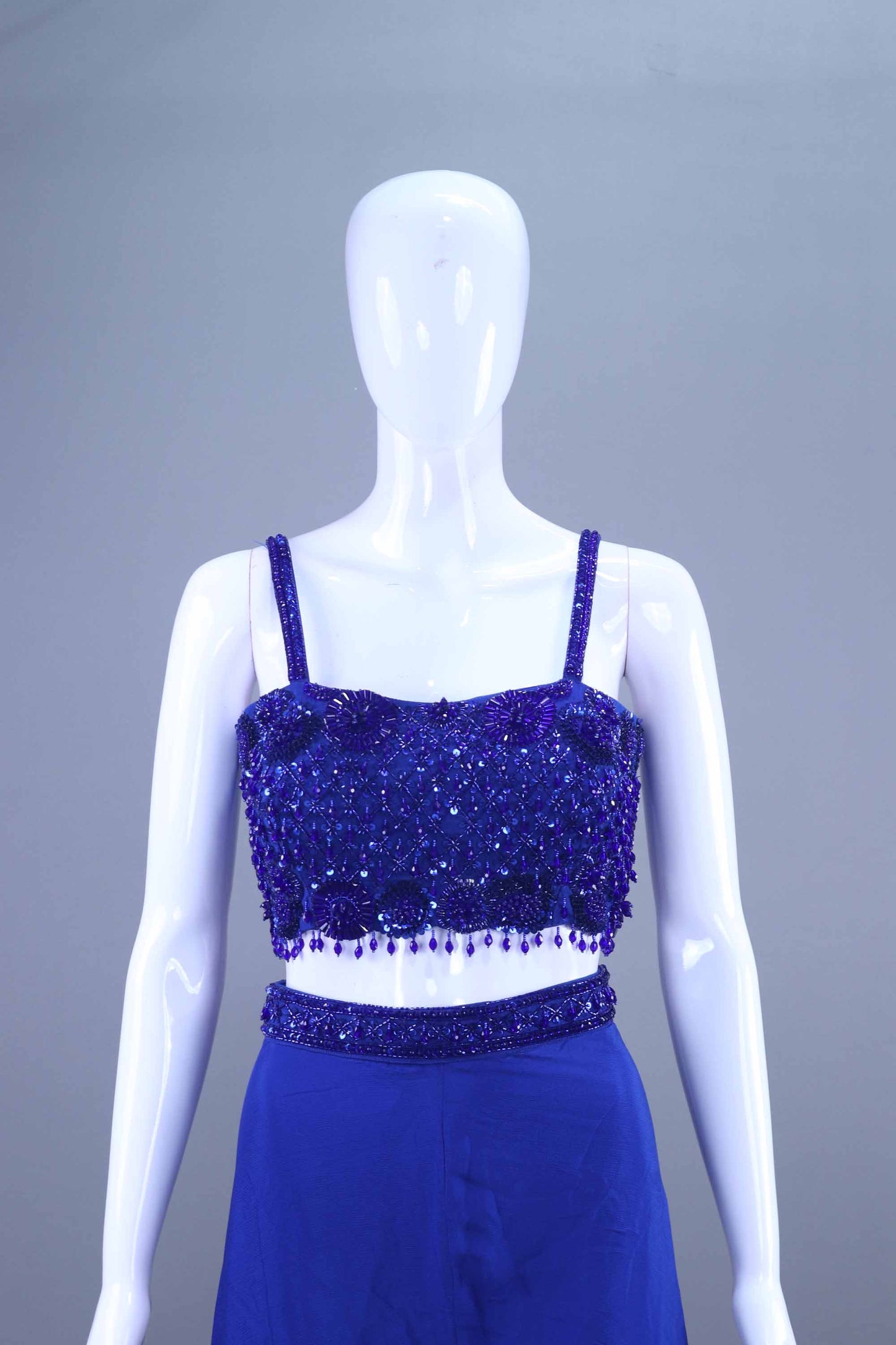 Royal Blue  Embroidered Crop Top with Flowy Palazzo Pants
