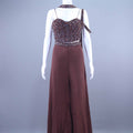 Designer Brown Embroidered Crop Top with Palazzo Set
