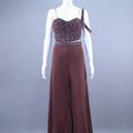 Designer Brown Embroidered Crop Top with Palazzo Set