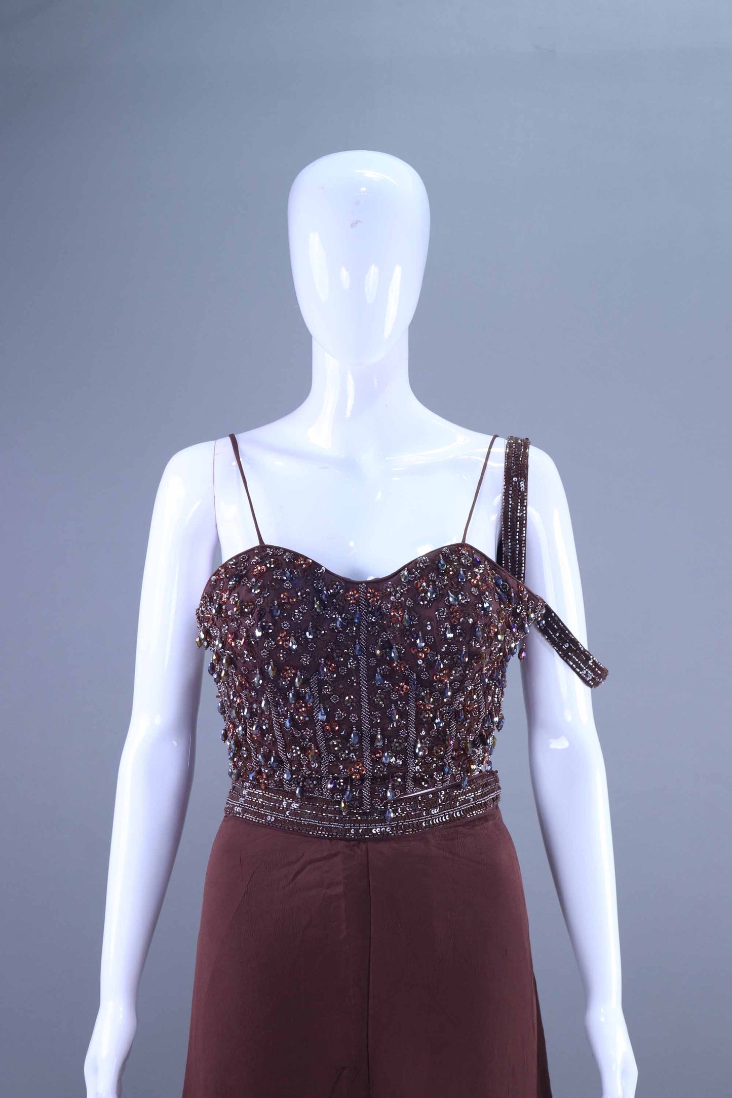 Designer Brown Embroidered Crop Top with Palazzo Set