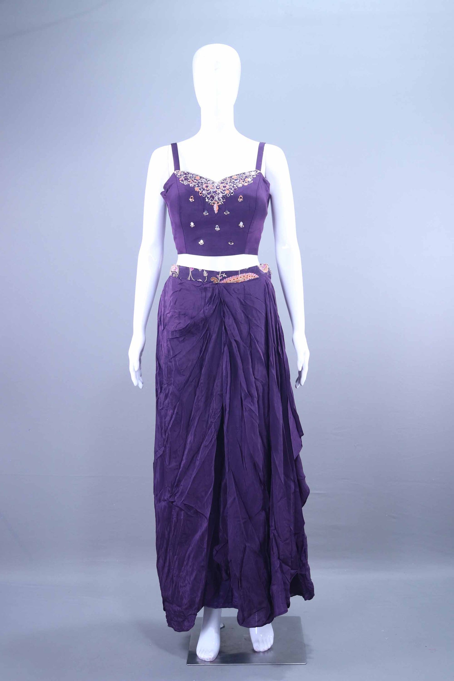 Purple Jacket with Draped Skirt Designer Indo Western Outfit