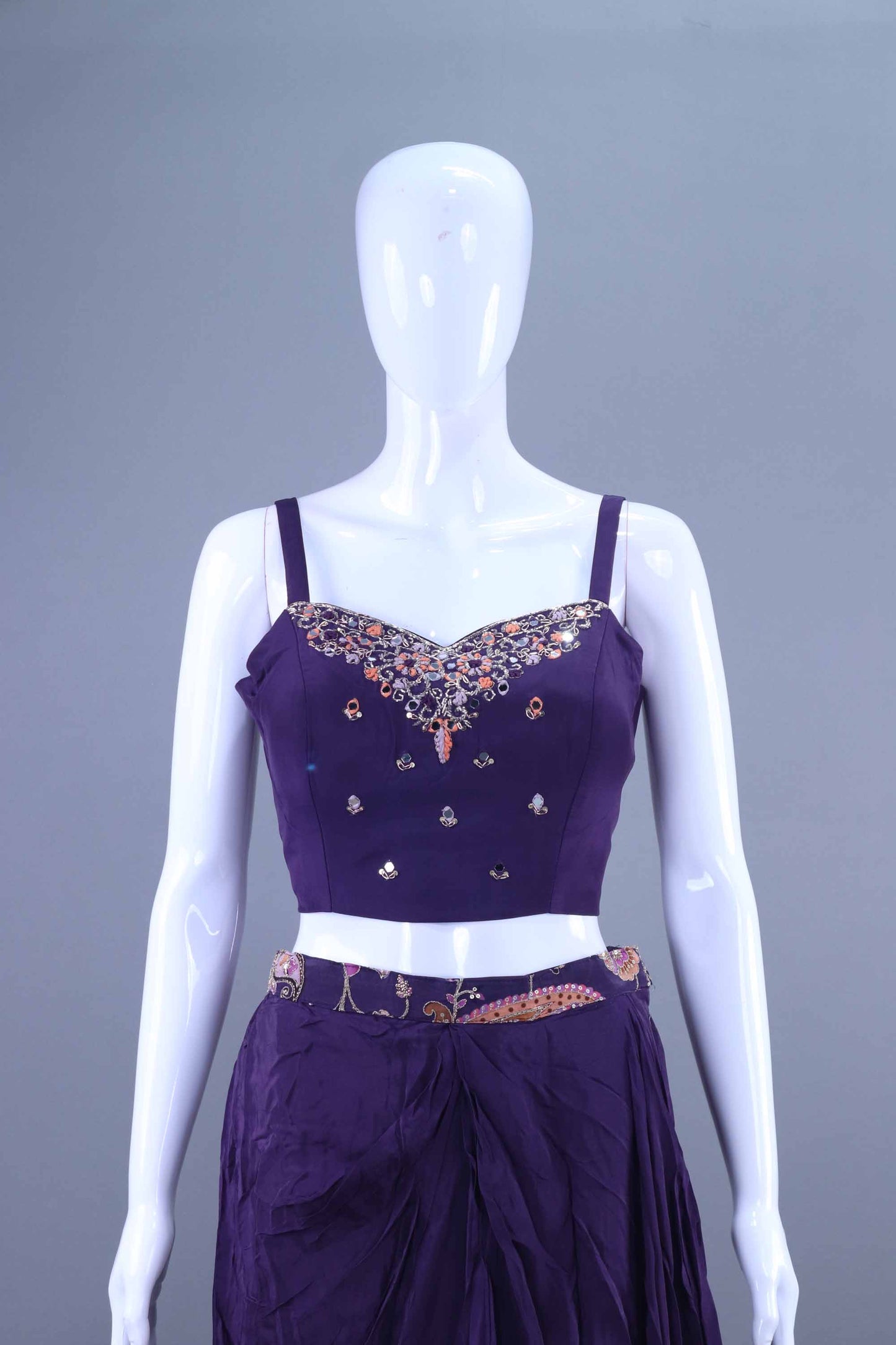 Purple Jacket with Draped Skirt Designer Indo Western Outfit