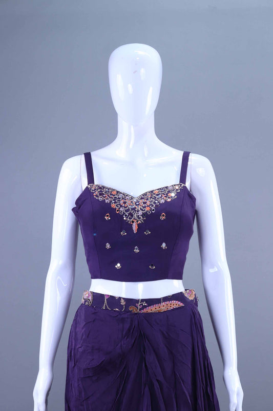 Purple Jacket with Draped Skirt Designer Indo Western Outfit