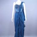 Teal Blue Designer Drape Saree Gown with Corset Blouse
