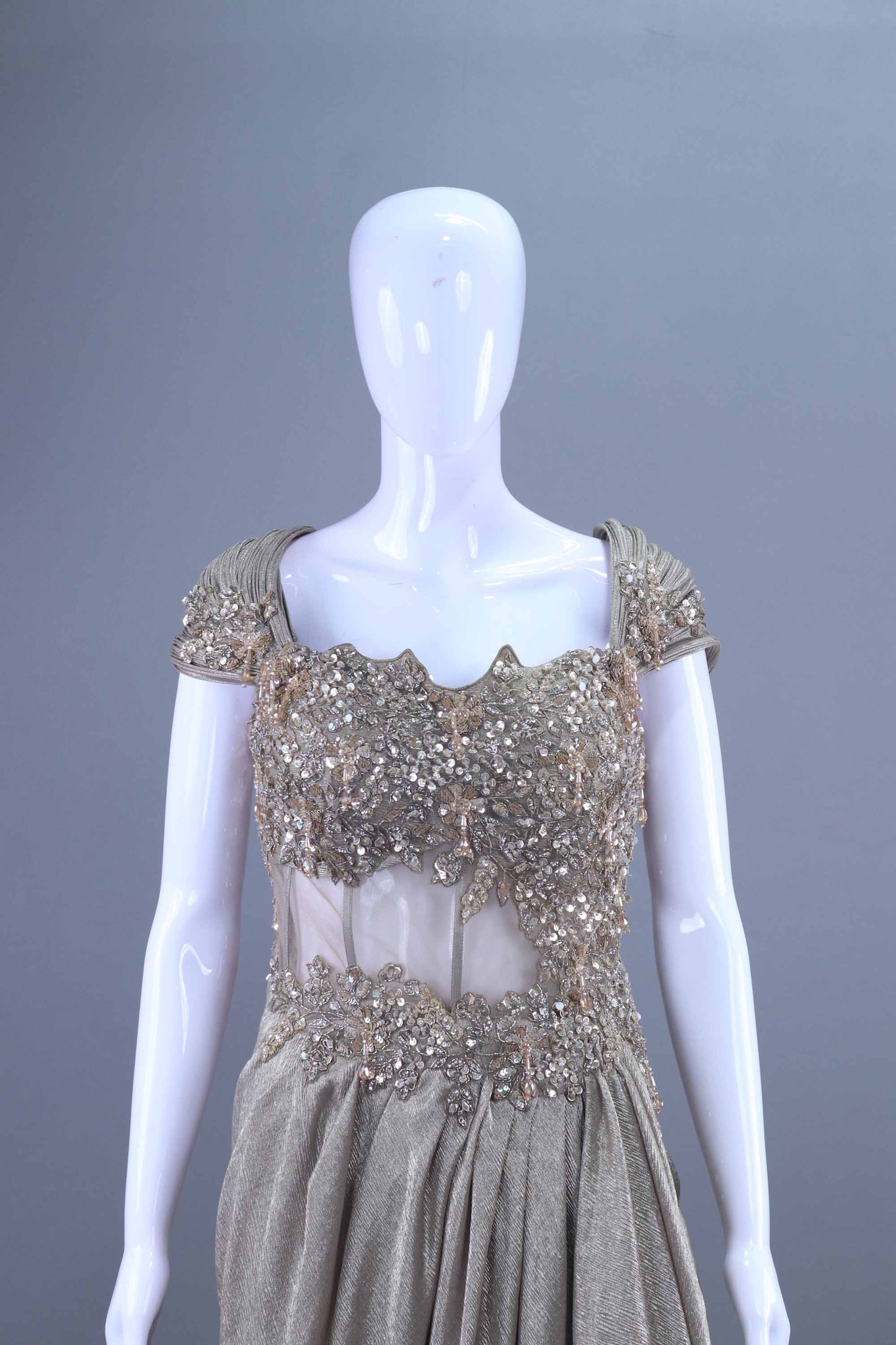 Champagne Gold Designer Drape Saree Gown Party Wear