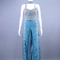 Teal Blue Embroidered Crop Top with Palazzo Set