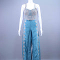 Teal Blue Embroidered Crop Top with Palazzo Set