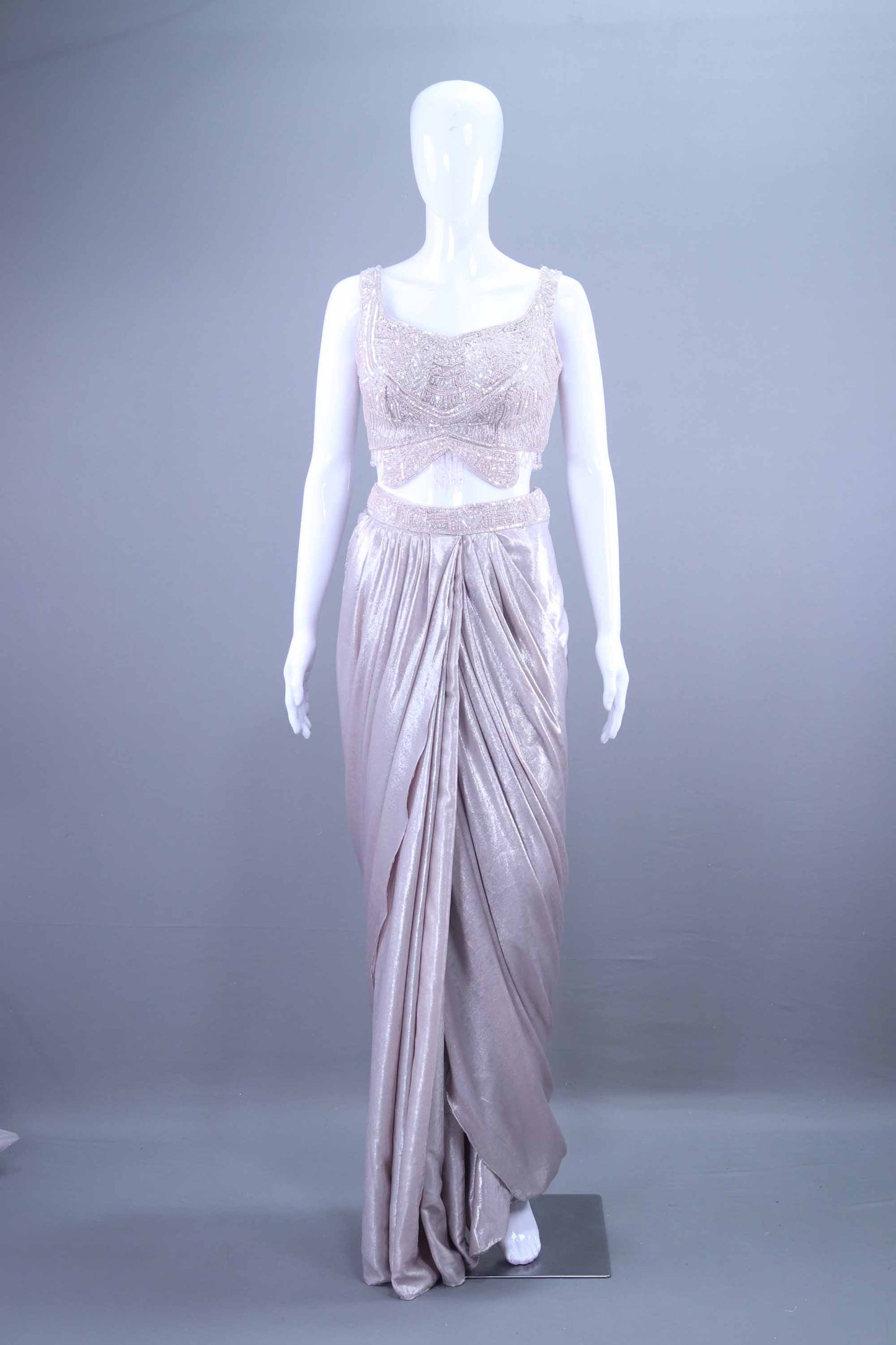 Silver Draped Blouse Net Cape Designer Indo Western Outfit