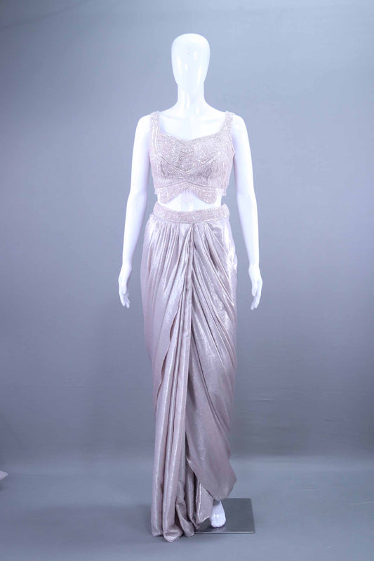 Silver Draped Blouse Net Cape Designer Indo Western Outfit