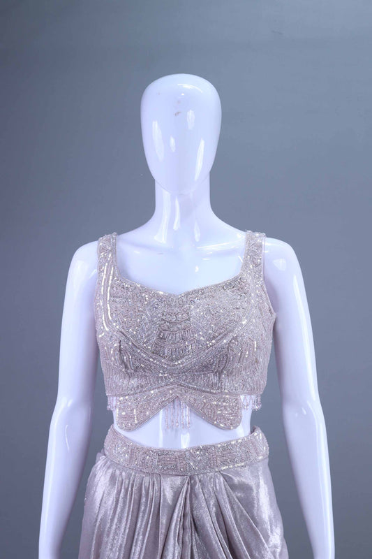 Silver Draped Blouse Net Cape Designer Indo Western Outfit