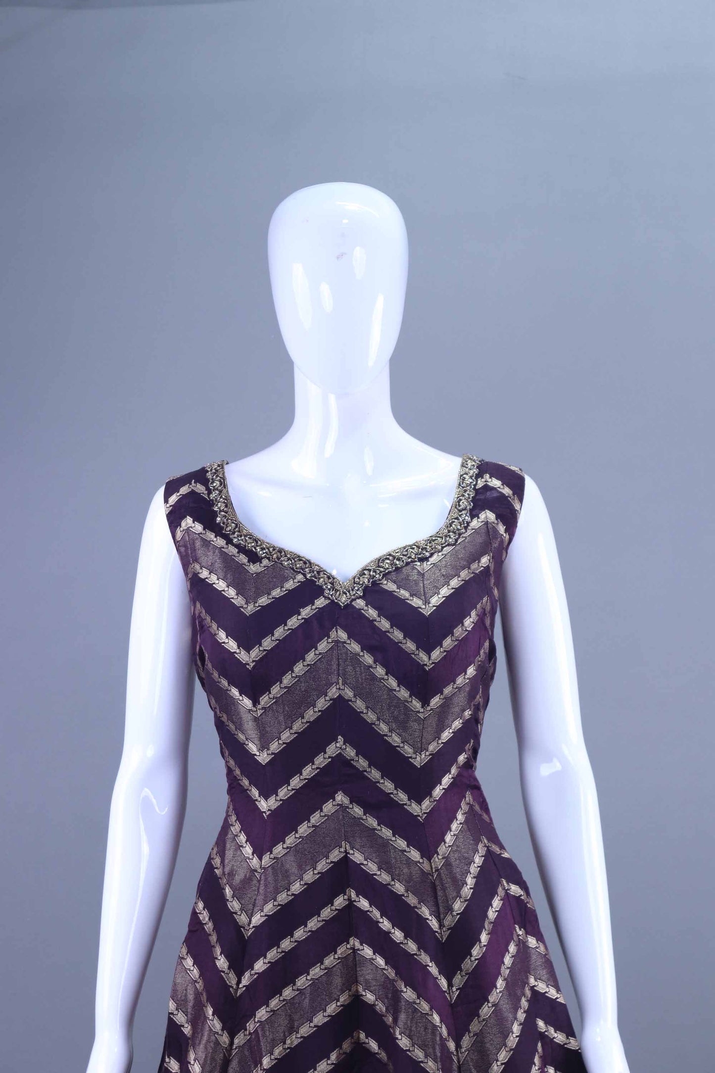 Designer Purple Banarasi Anarkali Set with Golden Zari Work and Dupatta