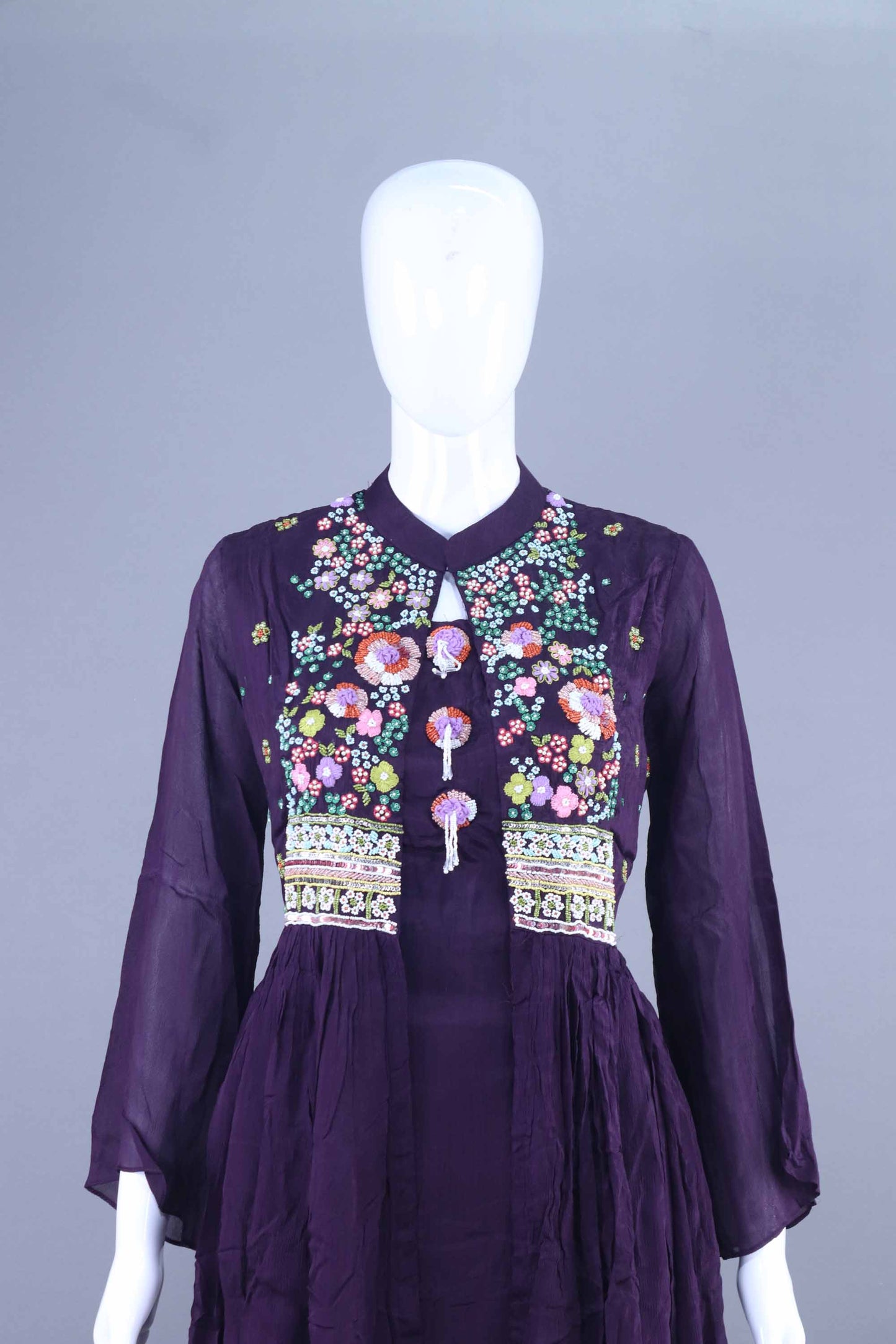 Purple Embroidered Kurta Set Anarkali Kurti with Pants