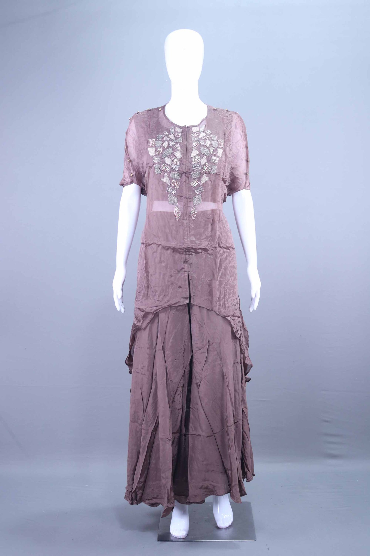 Teal Green Embroidered Kurta Set Layered Kurti with Skirt 