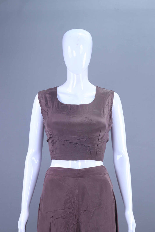 Mauve Embellished Silk Kurta Set with Layered Skirt Party Wear