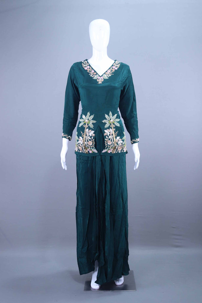 Dark Green Embroidered Kurta with Sharara Set Party Wear 