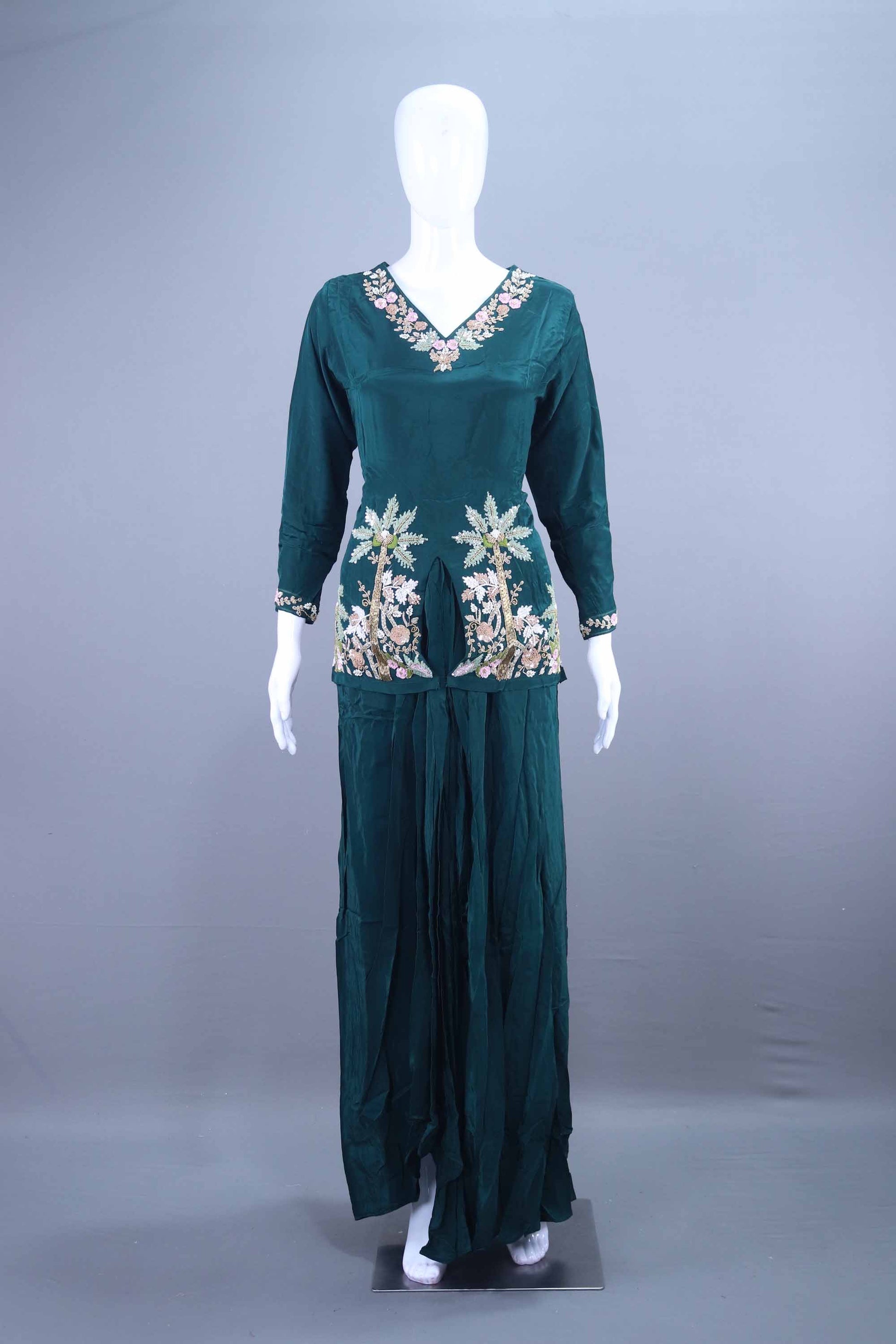 Dark Green Embroidered Kurta with Sharara Set Party Wear 