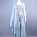 Pastel Blue Embroidered Kurta Sharara Set Designer Party Wear