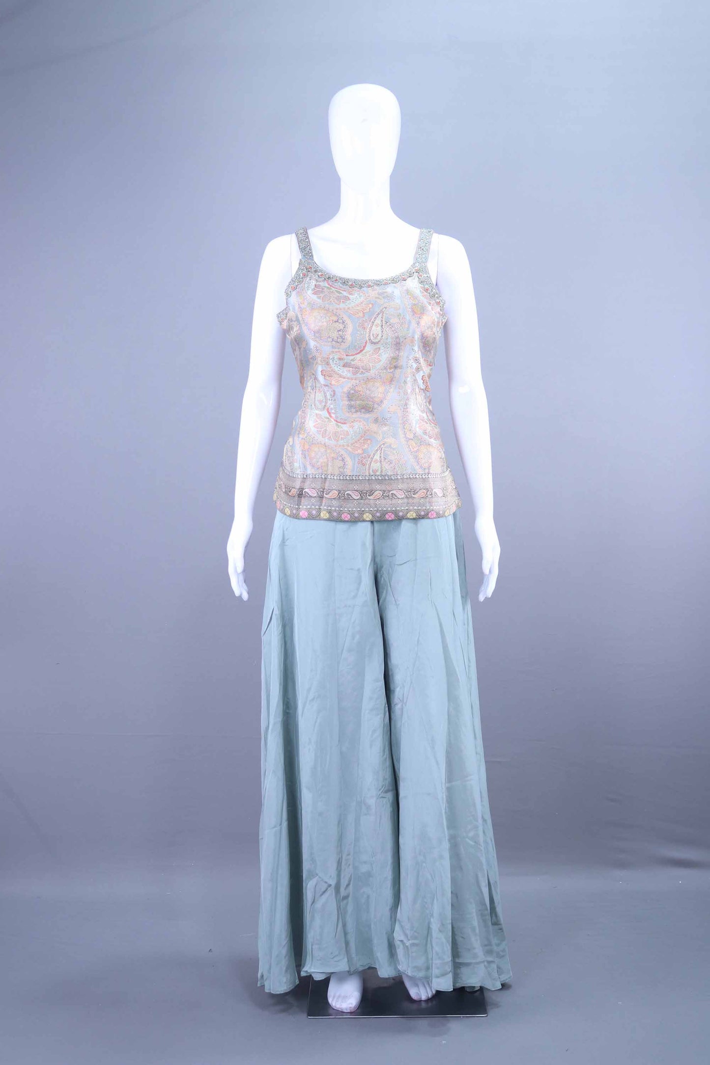 Pastel Blue Embroidered Kurta Sharara Set Designer Party Wear