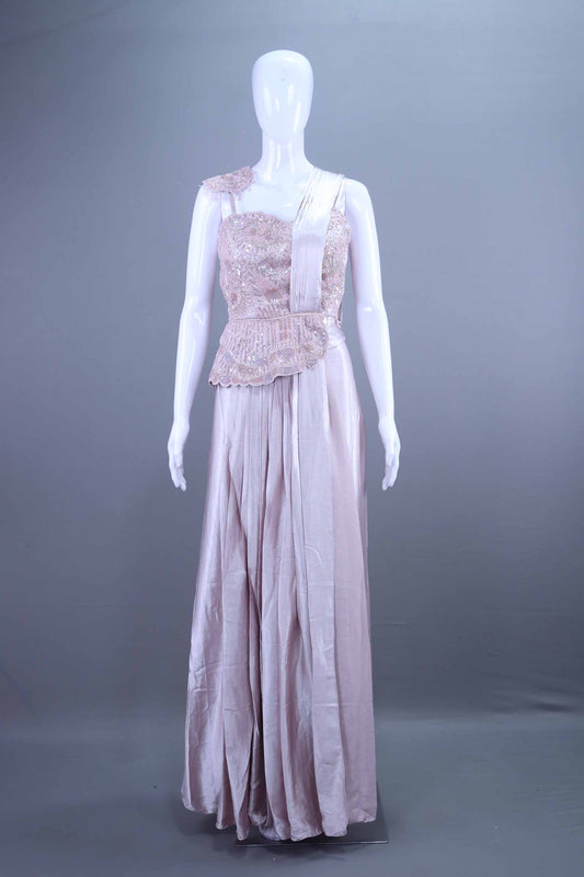  Light Pink One Shoulder Embellished Gown Designer Party Wear Indo-Western 