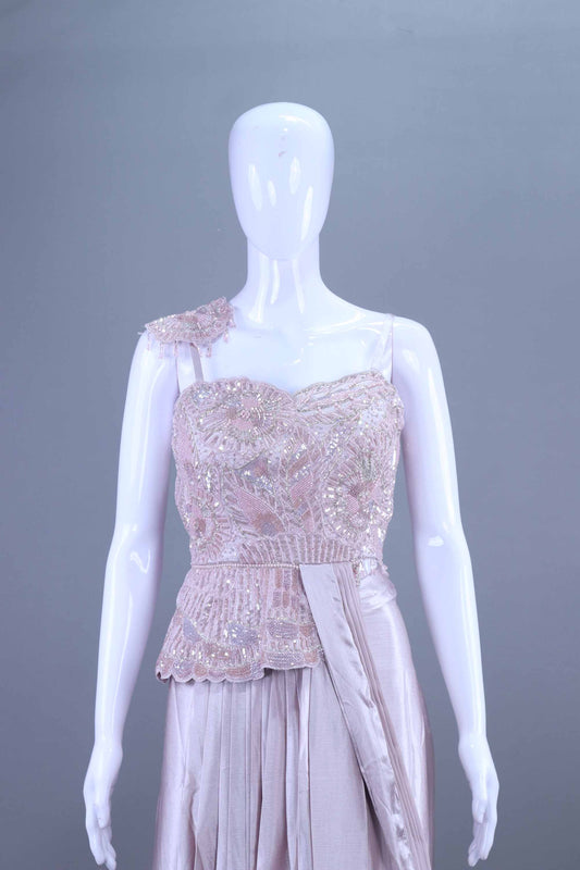 Light Pink One Shoulder Embellished Gown Designer Party Wear Indo-Western