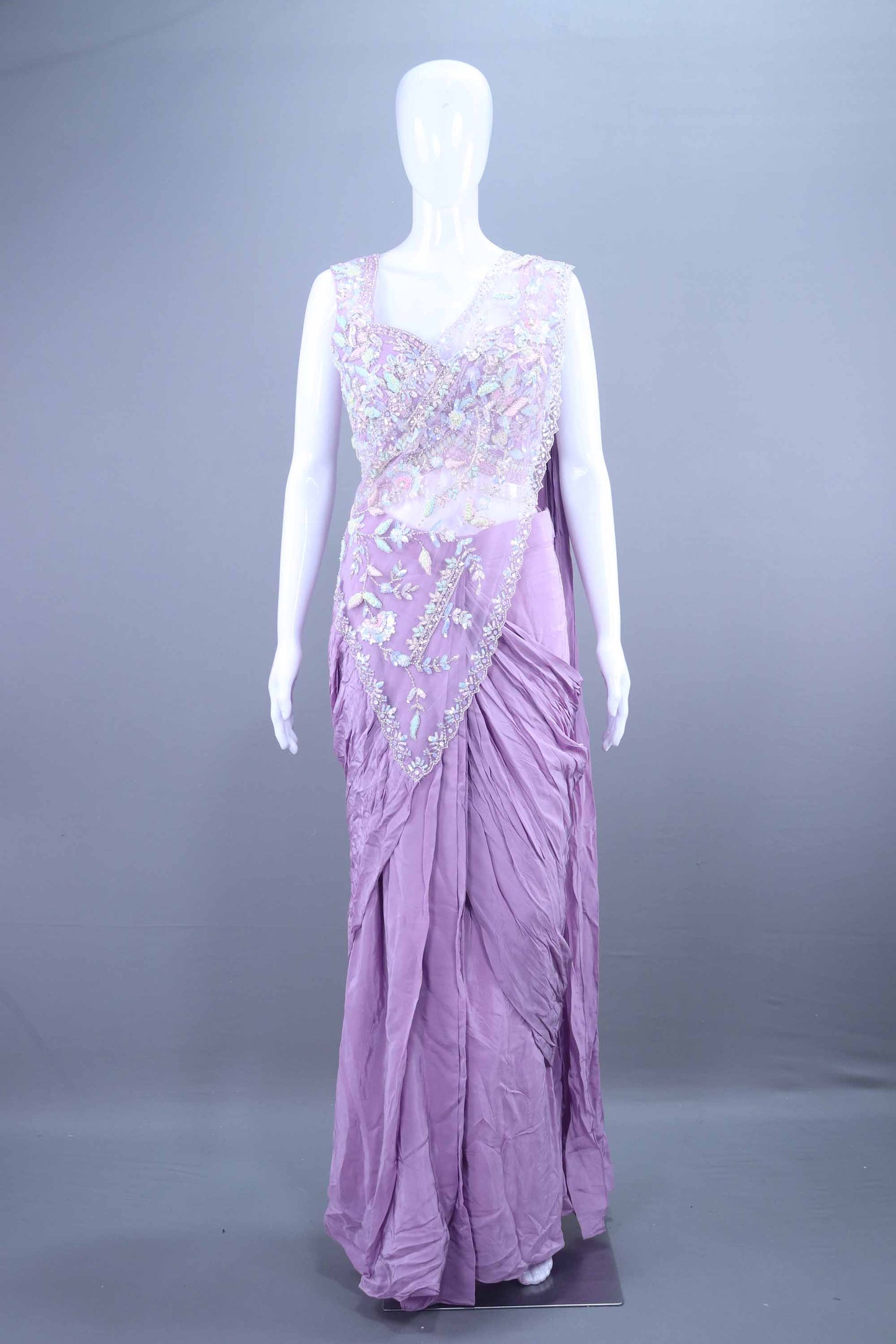 Lavender Embellished Georgette Saree Party Wear