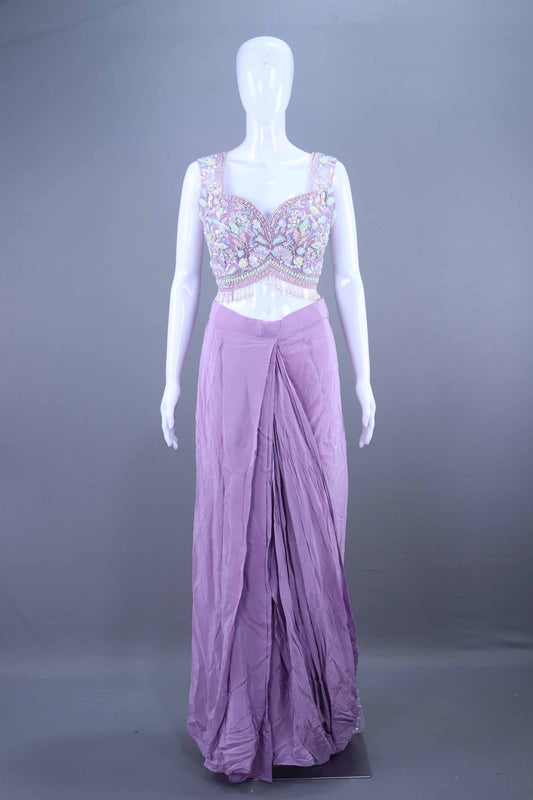 Lavender Embellished Georgette Saree Party Wear