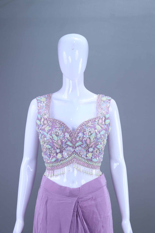 Lavender Embellished Georgette Saree Party Wear