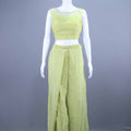 Stylish Lime Green Crop Top with Palazzo and Long Jacket Set