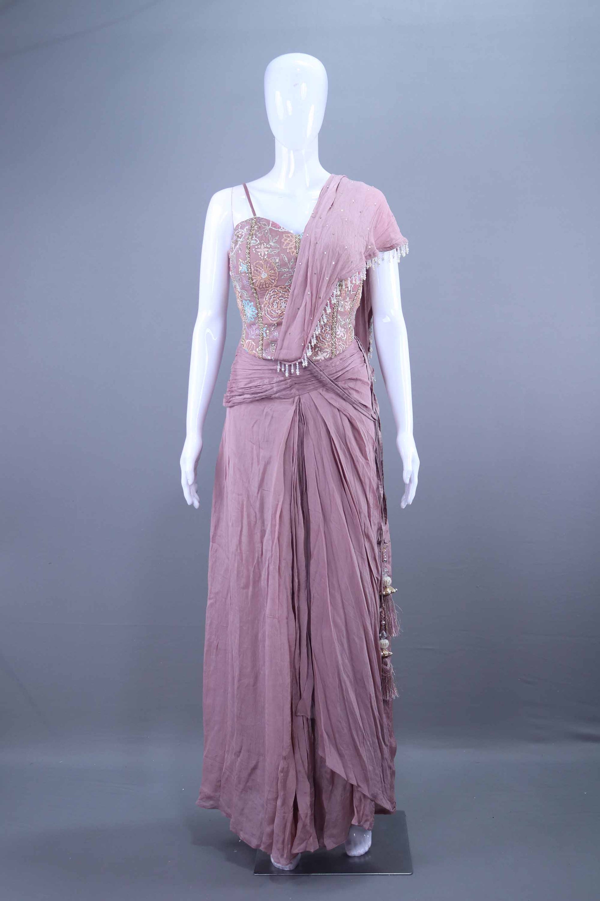  Mauve Drape Gown with Beaded Dupatta Party Wear