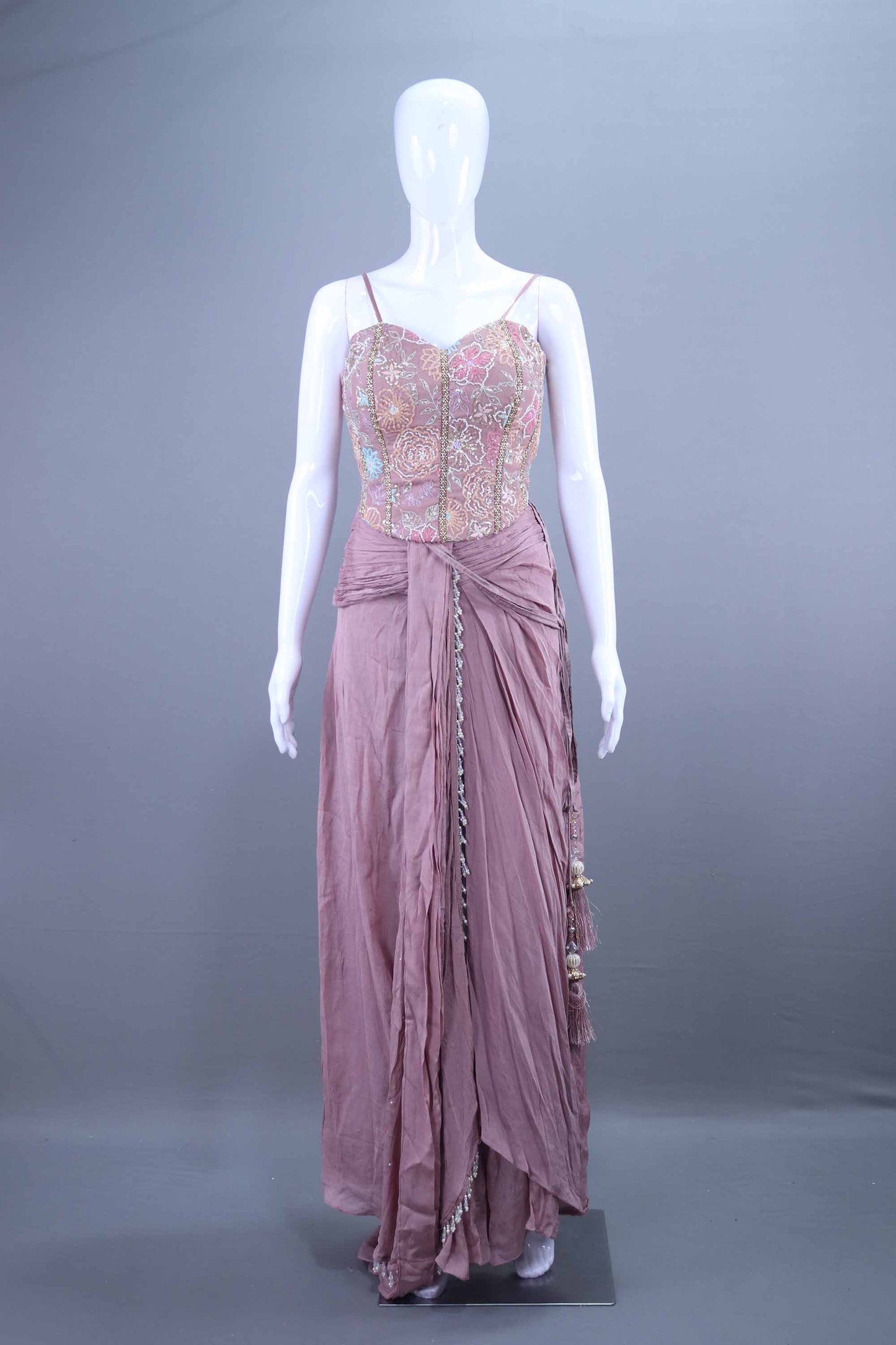 Mauve Drape Gown with Beaded Dupatta Party Wear