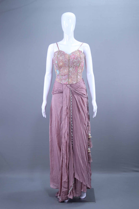 Mauve Drape Gown with Beaded Dupatta Party Wear