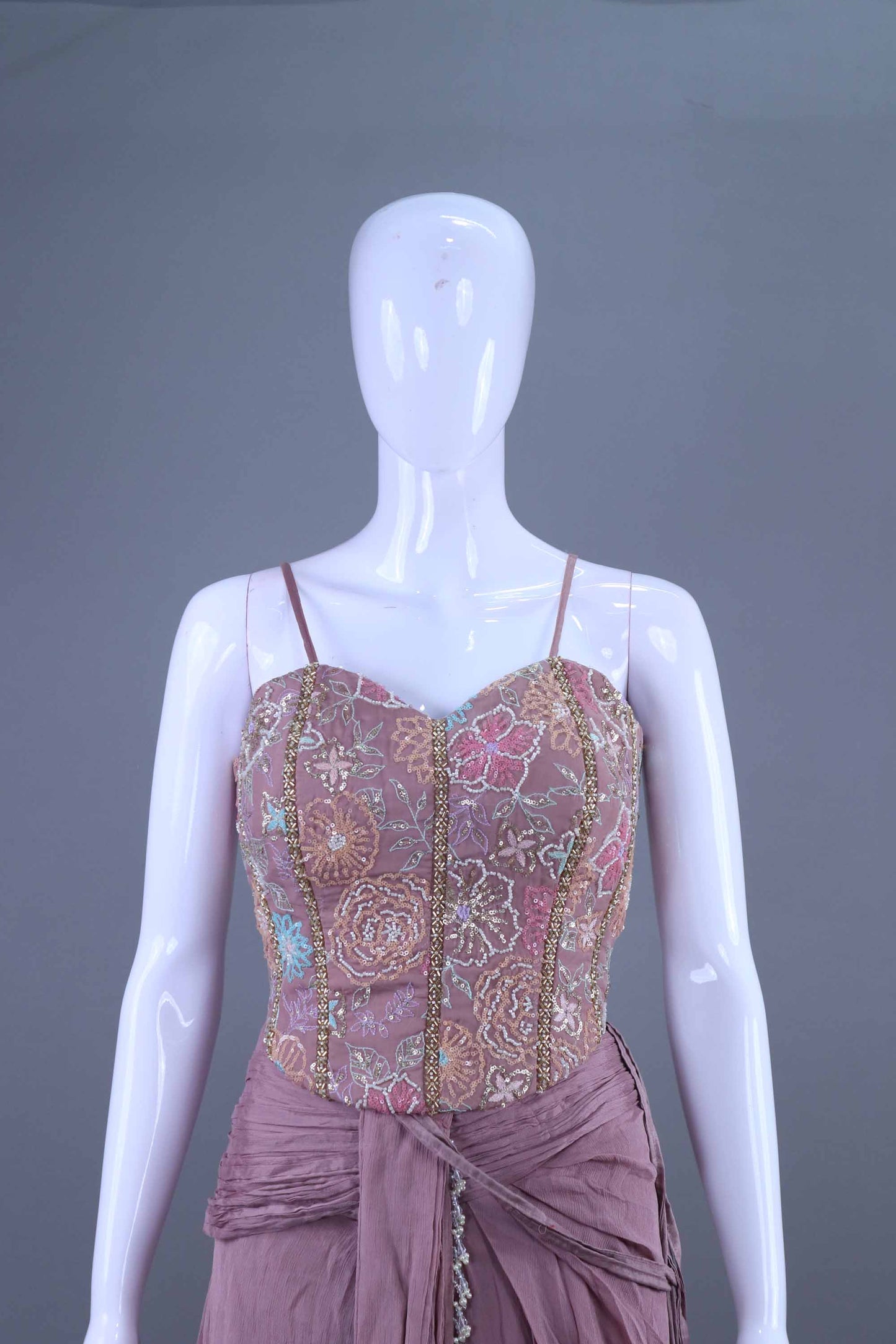 Mauve Drape Gown with Beaded Dupatta Party Wear