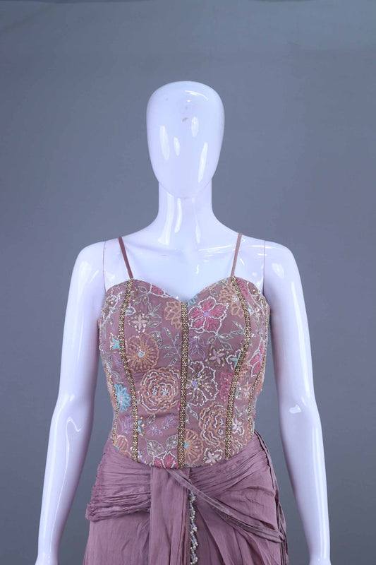 Mauve Drape Gown with Beaded Dupatta Party Wear