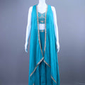 Teal Blue Embroidered Crop Top with Draped Jacket Palazzo Set 