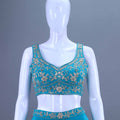 Teal Blue Embroidered Crop Top with Draped Jacket Palazzo Set