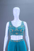Teal Blue Embroidered Crop Top with Draped Jacket Palazzo Set