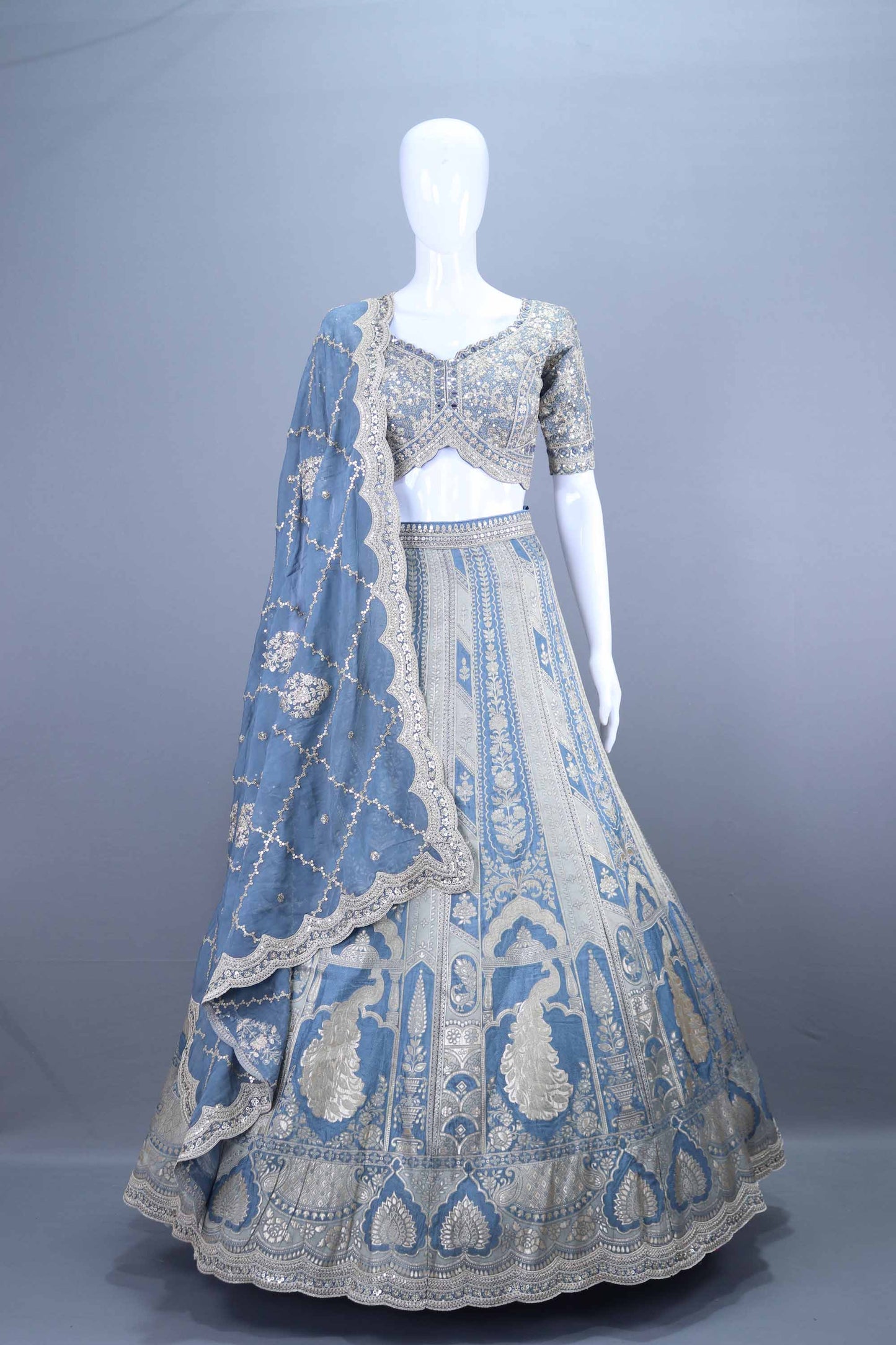Sky Blue Embroidered Silk Lehenga Choli Designer Party Wear Outfit