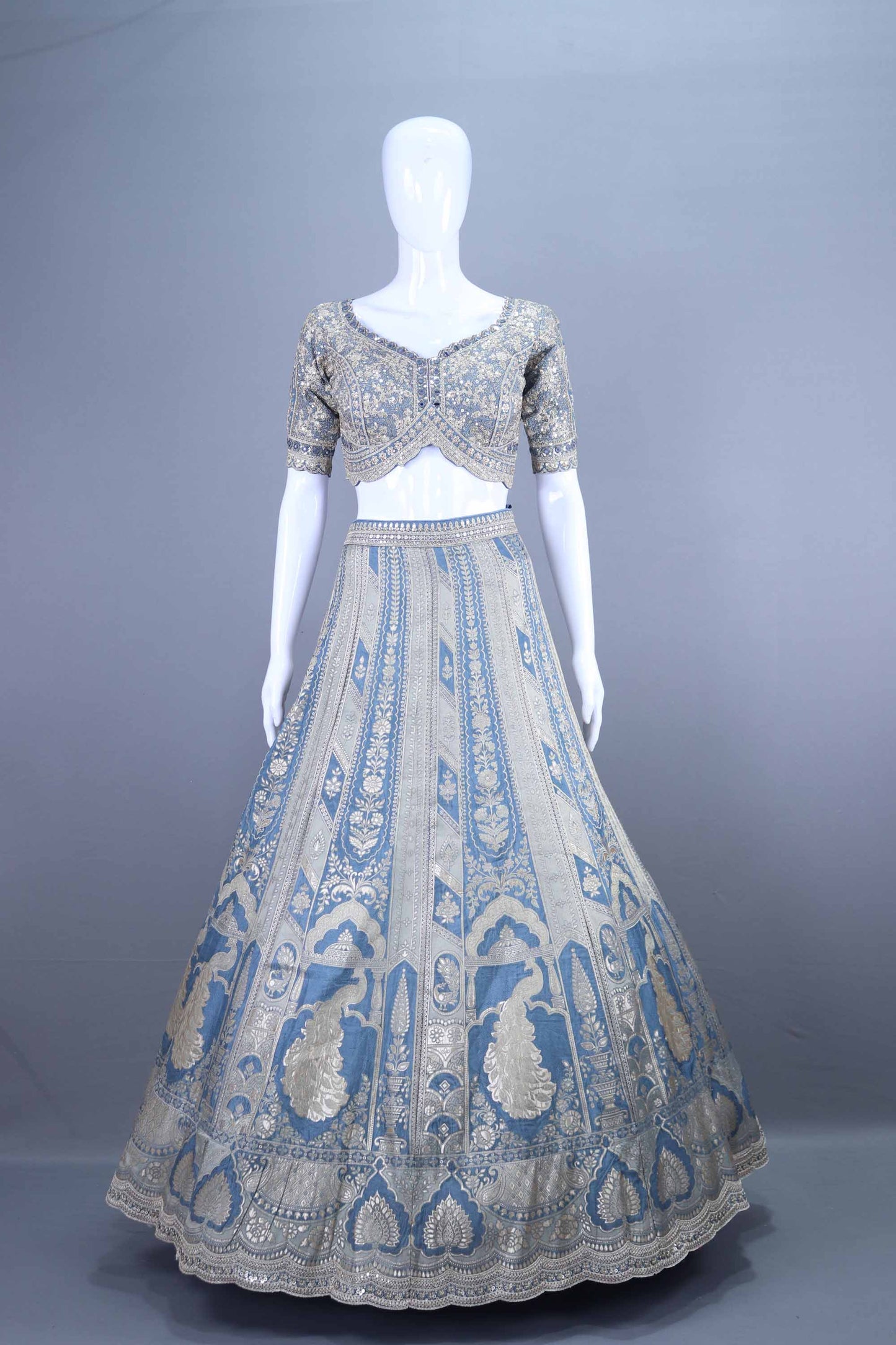 Sky Blue Embroidered Silk Lehenga Choli Designer Party Wear Outfit