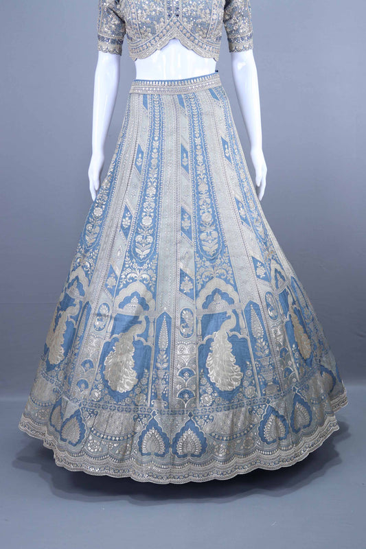 Sky Blue Embroidered Silk Lehenga Choli Designer Party Wear Outfit