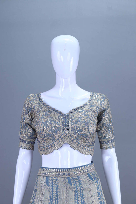 Sky Blue Embroidered Silk Lehenga Choli Designer Party Wear Outfit