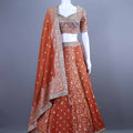 Rust Orange Embroidered Silk Lehenga Choli Festive Wear
