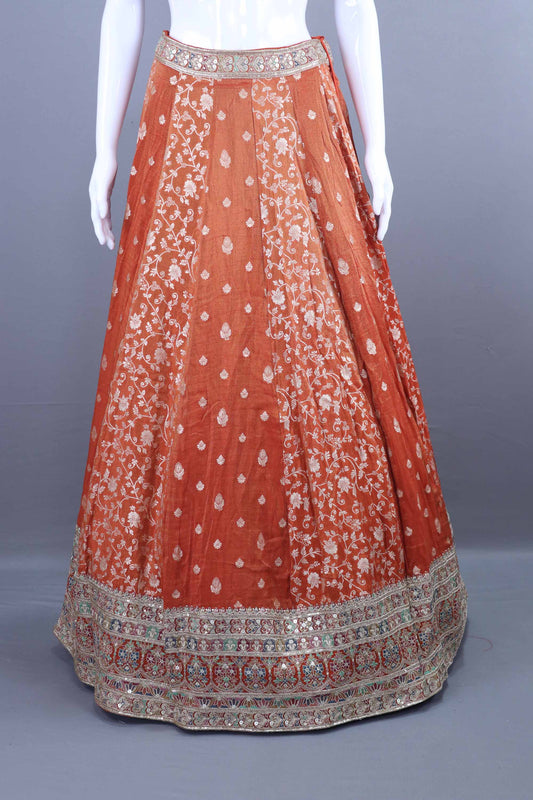 Rust Orange Embroidered Silk Lehenga Choli Festive Wear