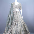 Sage Green Silk Bridal Lehenga Choli Designer Wedding Outfit